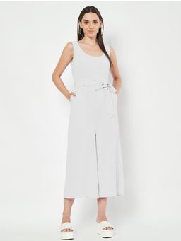 BRINNS - White Round Neck Sleeveless Pure Cotton Jumpsuit with Waist Belt (Set of 2)