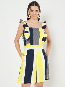 BRINNS - Multi-Color Women Square Neck Printed Ruffles Capri Playsuit