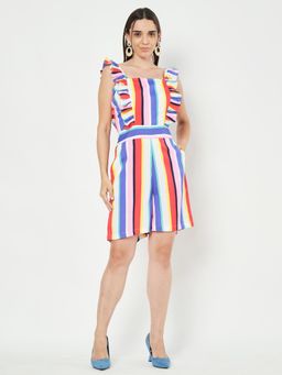 BRINNS - Multi-Color Women Square Neck Printed Ruffles Capri Playsuit