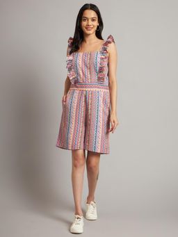 BRINNS - Multi-Color Women Square Neck Printed Ruffles Capri Playsuit