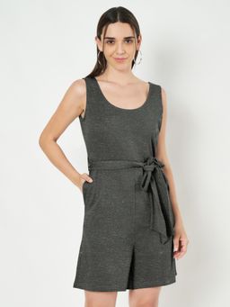 BRINNS - Charcoal Round Neck Sleeveless Pure Cotton Playsuit with Waist Belt (Set of 2)