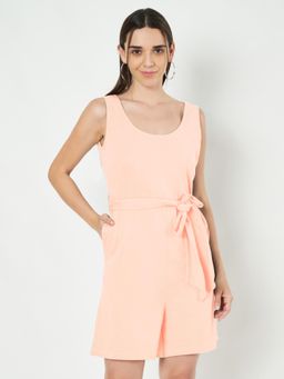 BRINNS - Peach Round Neck Sleeveless Pure Cotton Playsuit with Waist Belt (Set of 2)