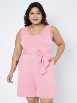 BRINNS - Pink Plus Size Round Neck Cotton Playsuit with Waist Belt (Set of 2)