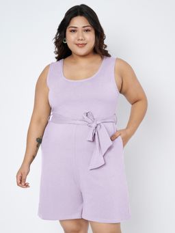 BRINNS - Lavender Plus Size Round Neck Cotton Playsuit with Waist Belt (Set of 2)