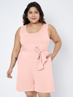 BRINNS - Peach Plus Size Round Neck Cotton Playsuit with Waist Belt (Set of 2)