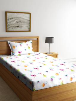 Chic Home - Kids 180 TC Cotton Single Bed Sheet with One Pillow Covers (Monsters Hunt-1)