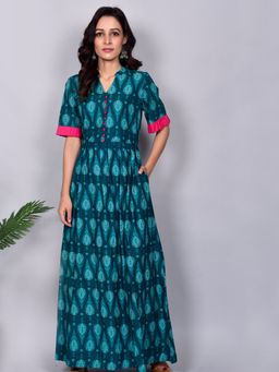 Empress Pitara - Turquoise Ambi Cotton Maxi Dress