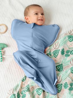 Cocoon Care - Organic Bamboo Arms Up Sleeping Pod for Baby Boys & Girls, Cerulean Blue (0-3 Months)