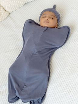 Cocoon Care - Organic Bamboo Arms Up Sleeping Pod for Baby Boys & Girls, Granite Blue (0-3 Months)