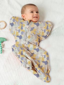 Cocoon Care - Organic Bamboo Arms Up Sleeping Pod for Baby Boys & Girls, Patchy Print (0-3 Months)