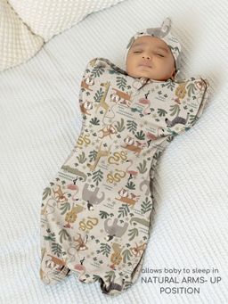 Cocoon Care - Organic Bamboo Arms Up Sleeping Pod for Baby Boys & Girls, Wild Print (0-3 Months)