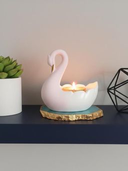 Homearte - Swan Shaped Tealight Candle Holder Agate Base Blue