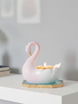 Homearte - Swan Shaped Tealight Candle Holder Agate Base Green