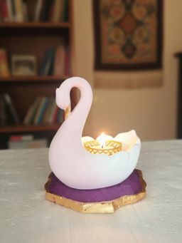Homearte - Swan Shaped Tealight Candle Holder Agate Base Pink