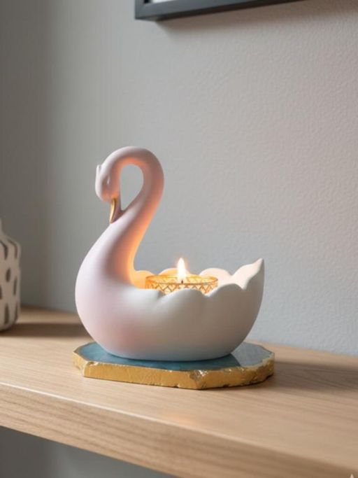 Homearte Swan Shaped Tealight Candle Holder Agate Base Turquoise