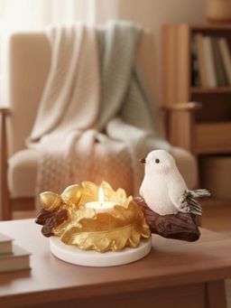 Homearte - Golden Oak Leaf Bird Candle Holder