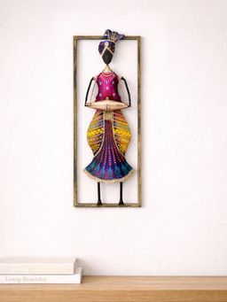 Golden Peacock - Handcrafted Wall Mounted Dholak Playing Musician Figurine Sculpture Frame