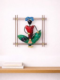 Golden Peacock - Green & Red Handcrafted & Hand-Painted Musician Wrought Iron Wall Hanging Showpiece
