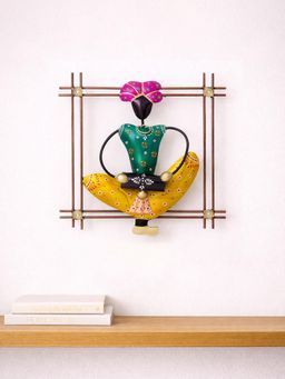 Golden Peacock - Handcrafted & Hand-Painted Musician Wrought Iron Wall Hanging Showpiece