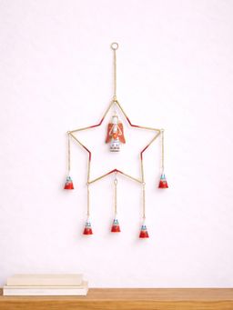 Golden Peacock - Gold-Toned Red-Color Handcrafted Hand painted Hanging Wall Decor