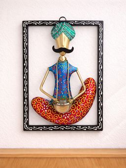 Golden Peacock - Multi-Colour Hand-Painted & Handcrafted Tribal Metal Musician Wall Decor