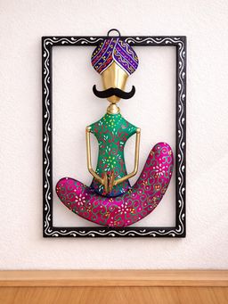 Golden Peacock - Multi-Colour Hand-Painted & Handcrafted Tribal Metal Musician Wall Decor