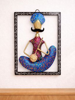 Golden Peacock - Multi-Colour Hand-Painted & Handcrafted Tribal Metal Musician Wall Decor