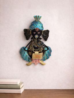 Golden Peacock - Multi-Colour Handicrafts Paradise Lord Ganesh Playing Musical Instrument Wall Hanging