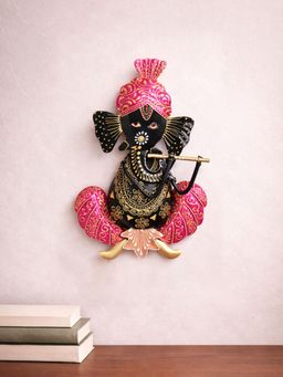 Golden Peacock - Multi-Colour Handicrafts Paradise Lord Ganesh Playing Musical Instrument Wall Hanging