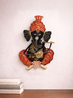 Golden Peacock - Multi-Colour Handicrafts Paradise Lord Ganesh Playing Musical Instrument Wall Hanging