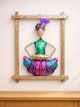 Golden Peacock - Multi-Colour Rajasthani Musician Hangings Hand-Painted & Handcrafted Metal Wall Decor