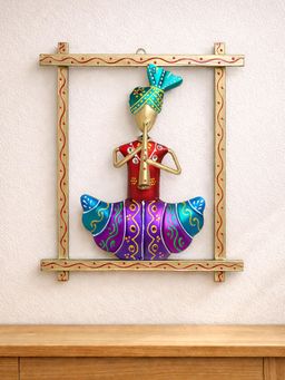 Golden Peacock - Multi-Colour Rajasthani Musician Hangings Hand-Painted & Handcrafted Metal Wall Decor