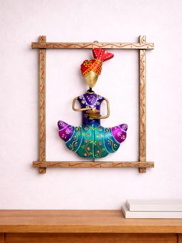 Golden Peacock - Multi-Colour Rajasthani Musician Hangings Hand-Painted & Handcrafted Metal Wall Decor