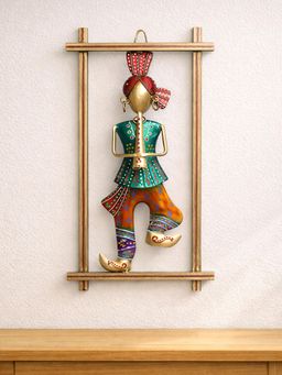 Golden Peacock - Multi-Colour Rajasthani Musician Hangings Hand-Painted & Handcrafted Metal Wall Decor