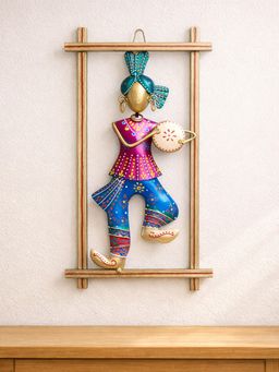 Golden Peacock - Multi-Colour Rajasthani Musician Hangings Hand-Painted & Handcrafted Metal Wall Decor