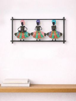 Golden Peacock - Multi-Colour Rajasthani Musician Hangings Hand-Painted & Handcrafted Metal Wall Decor