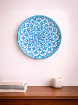 Golden Peacock - Blue Pottery Turquoise Floral Design Decorative Wall Plate