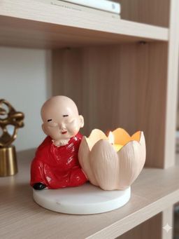 Homearte - Buddha Monk Lotus Candle Stand Red