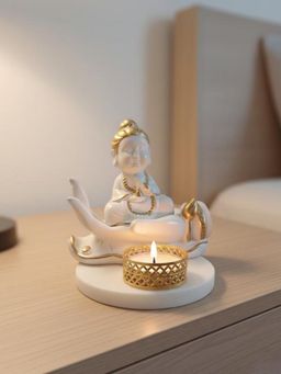 Homearte - Buddha Hand Tealight Candle Holder Round Marble Base