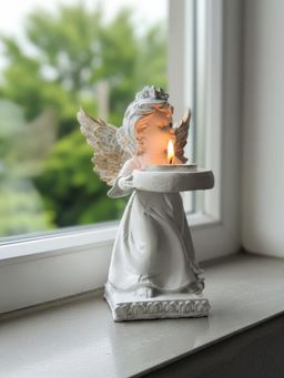 Homearte - Decorative Angel Figurine Gold Wings With Candle Holder
