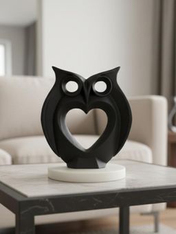 Homearte - Modern Heart Owl Sculpture Black with Marble Base