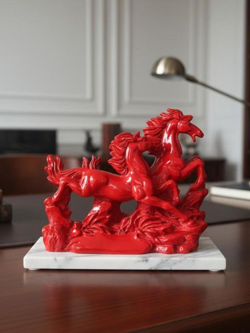 Homearte Victory Running Horses Figurine Red With Marble Base