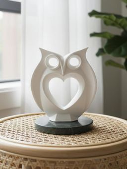 Homearte - Modern Heart Owl Sculpture White with Marble Base