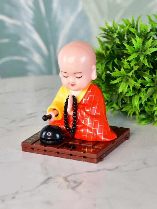 SOWPEACE Solar Powered Little Monk Buddha Statue - Nodding Figurine For Home & Car Decor