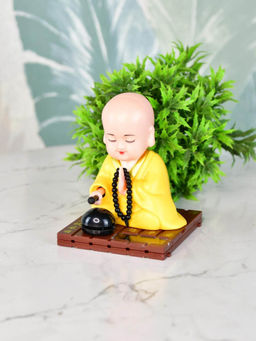 SOWPEACE - Solar Powered Yellow Little Monk Buddha Figurine - Animated Car Showpiece
