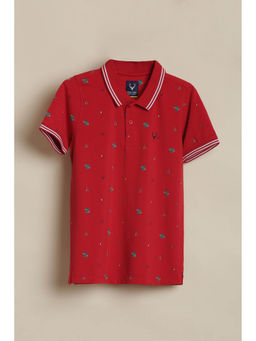 Allen Solly - Boys Red Print Collar Neck Polo T-Shirt