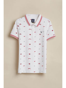 Allen Solly - Boys White Print Collar Neck Polo T-Shirt