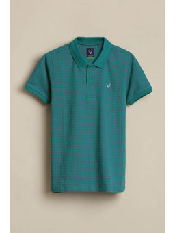 Allen Solly - Boys Green Print Collar Neck Polo T-Shirt
