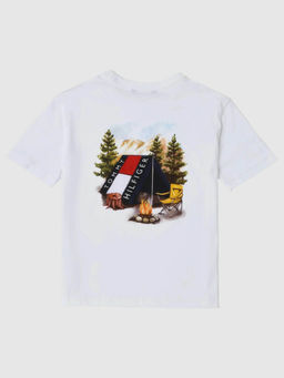 Tommy Hilfiger - Boys White Graphic Relaxed Fit Cotton T-Shirt
