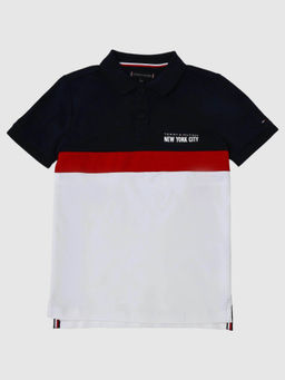 Tommy Hilfiger - Boys Navy Blue Colorblock Regular Fit Cotton Polo T-Shirt